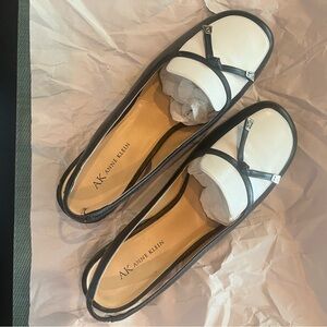 Anne Klein sized 10 black and white low heeled sling backs.  Like new